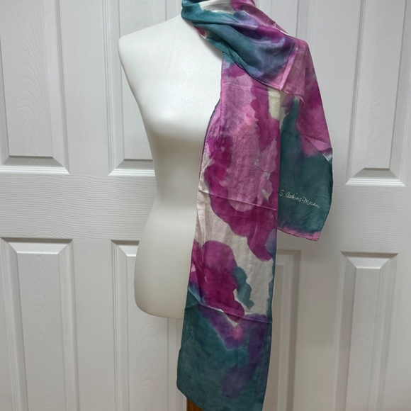 S Atkins-Moran Vintage Signed Handmade‎ Dyed Scarf - Size 71" x 14" - In Bag. - Picture 4 of 10